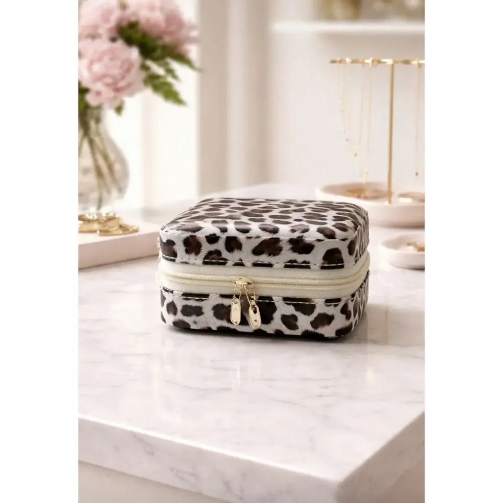Vegan Leather Animal Pattern Jewelry Zipper Box New